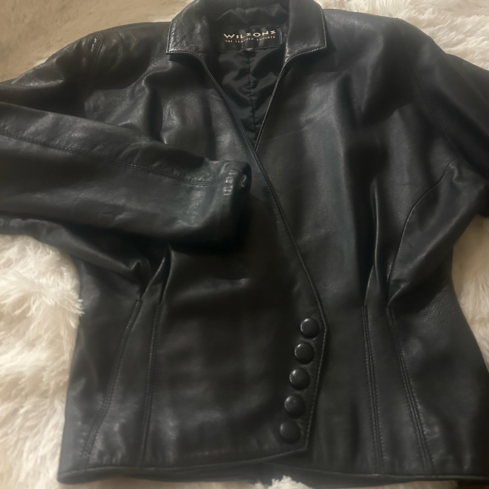 Wilson Women's Black Leather Jacket with Button Detail